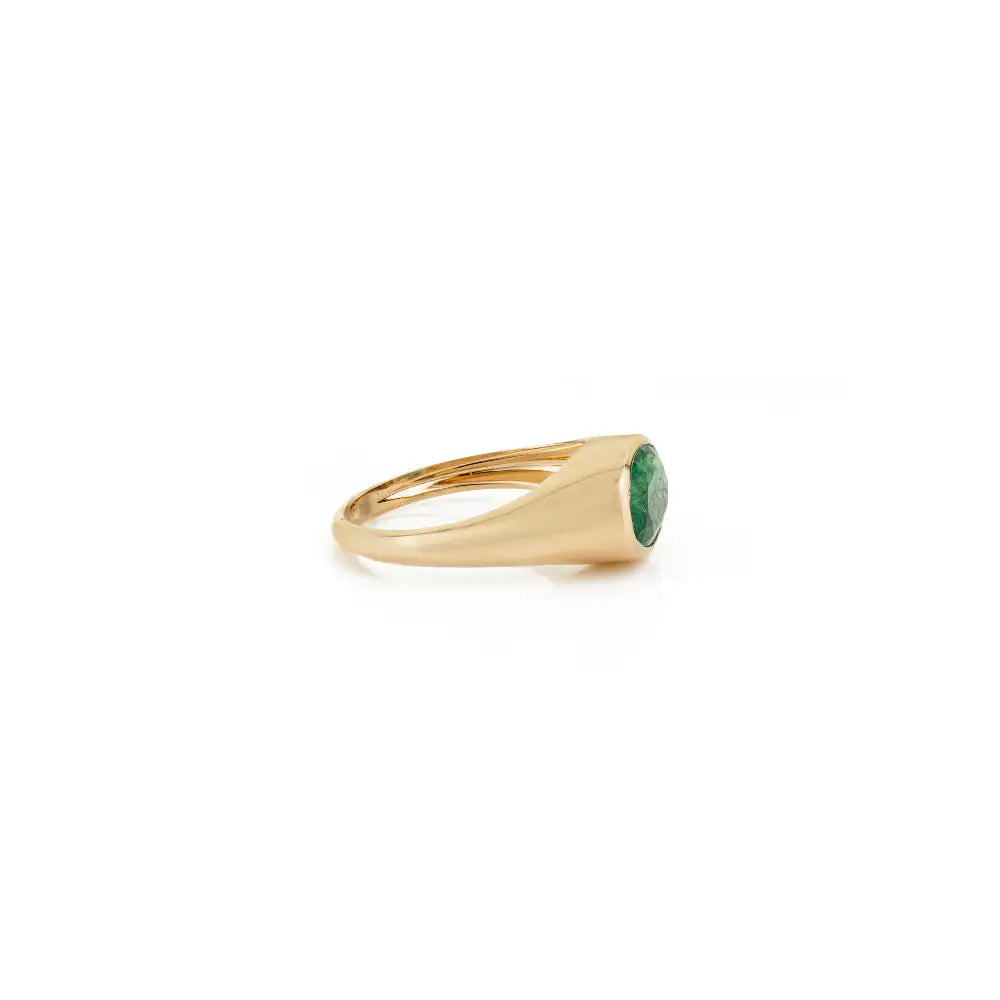 18K Real Yellow Gold Emerald Fine Chunky Dome Rings May Birthstone Wholesale Jewelry