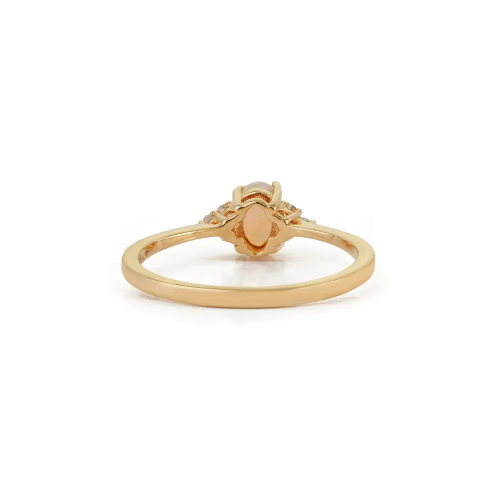 Dainty Stacking Design 14K Yellow Gold Opal & Diamond Minimalist Ring For Daily Wear Jewelry