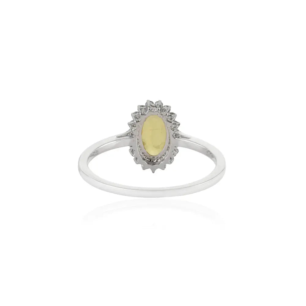 8x5mm Oval Cut Yellow Sapphire & Diamond Cluster Ring Handmade 14K White Gold Jewelry