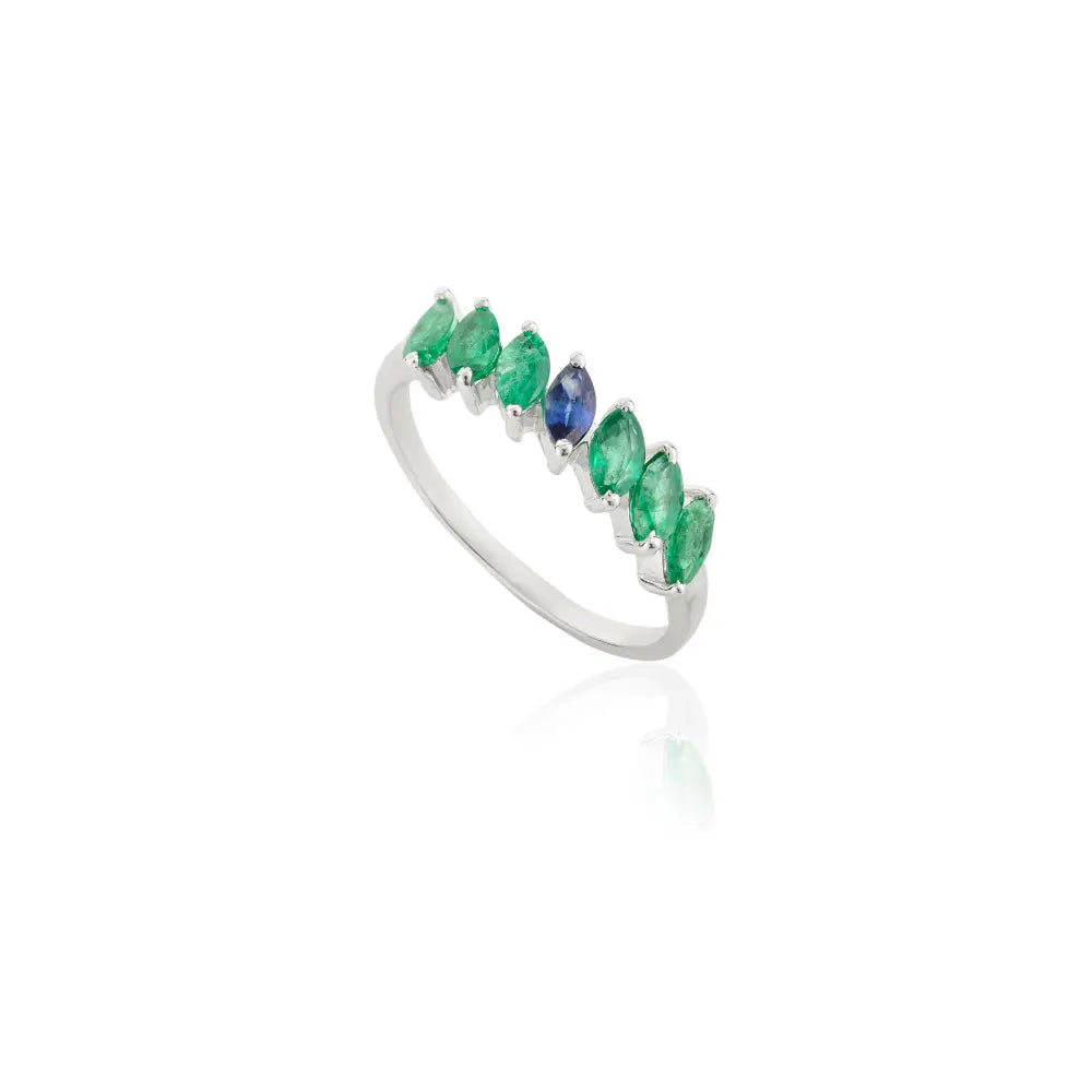 Bulk Jewelry Emerald & Blue Sapphire 14K Solid White Gold Eternity Band Ring