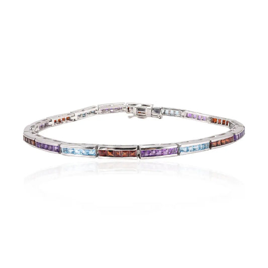 Square Shape Multi Gemstone Stackable Tennis Bracelet For Daily Wear Semi Precious Jewelry