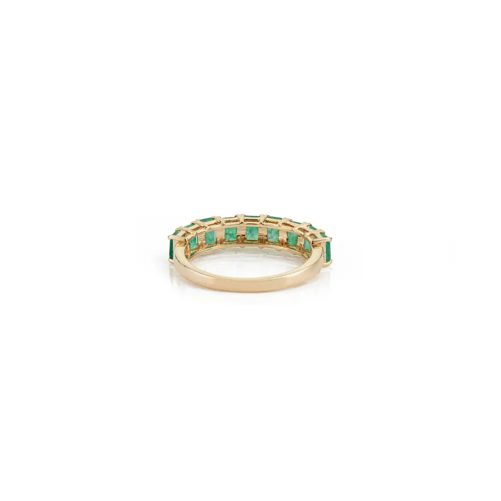 Zambian Emerald Gemstone Stacking Half Eternity Band Ring 14K Solid Yellow Gold Jewelry
