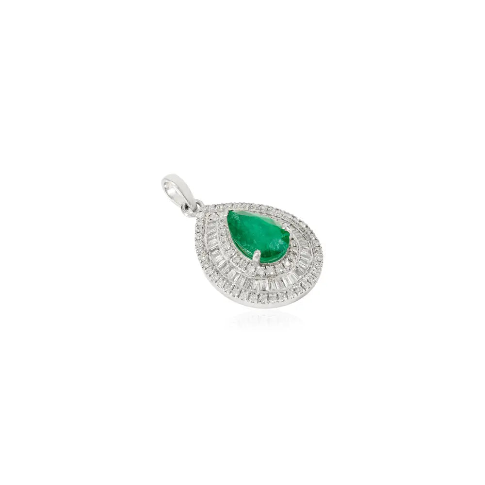 Luxurious Emerald & Diamond Statement 14K White Gold Bold Pendant Wedding Jewelry
