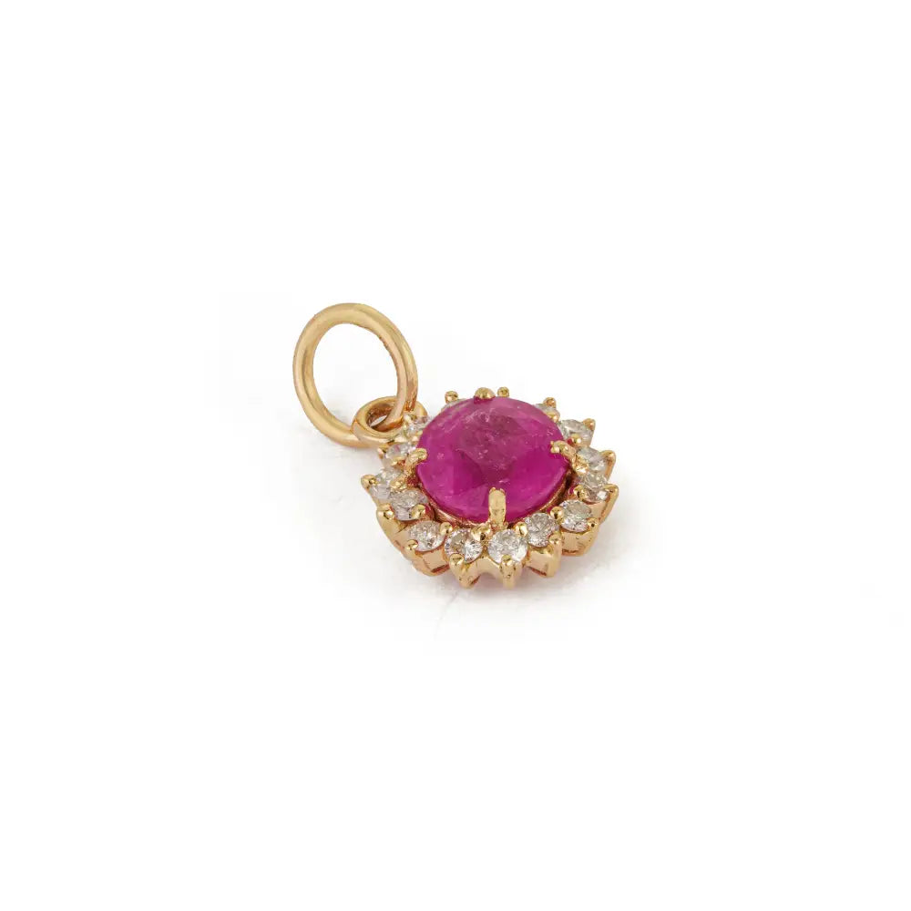 Round Cut Ruby & Diamond Minimal Cluster Pendant Gift For Mom 14K Yellow Gold Jewelry