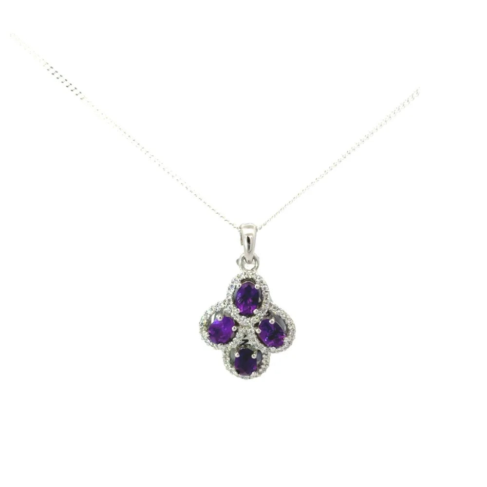 February Birthstone Handmade Real Purple Amethyst & American Diamond Statement Pendant
