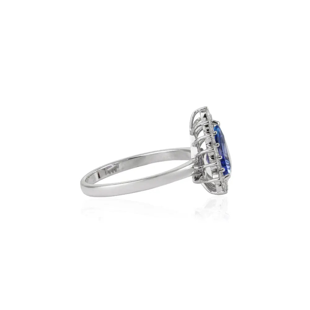 Customized Trillion Cut Tanzanite & Diamond Cluster Ring 18K White Gold Jewelry Supplier