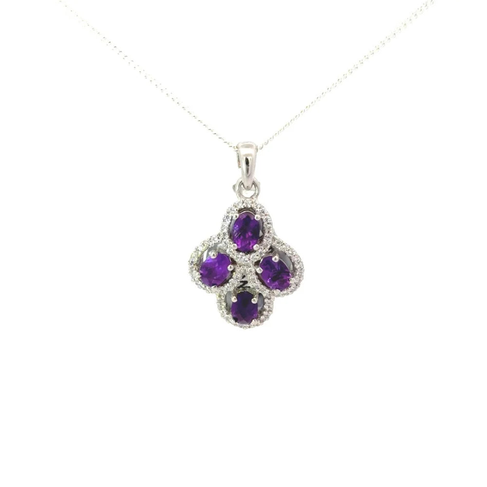 February Birthstone Handmade Real Purple Amethyst & American Diamond Statement Pendant