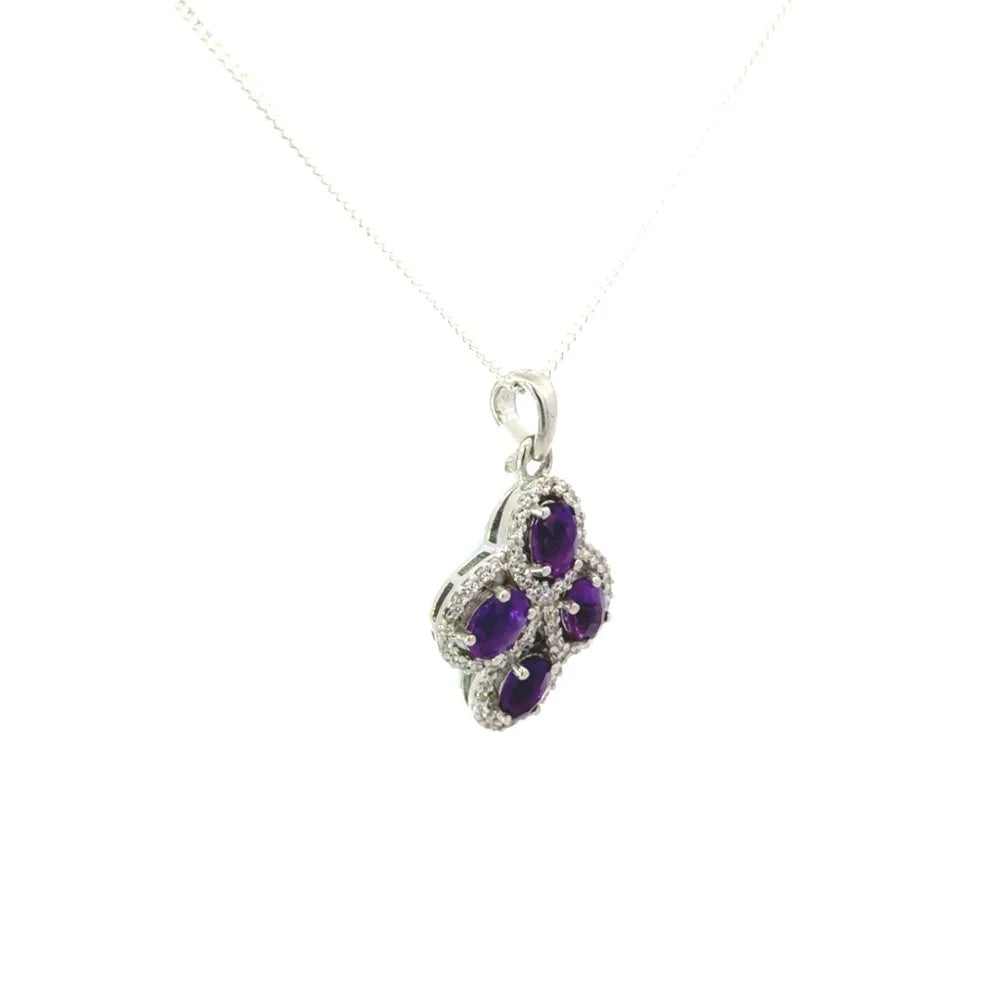 February Birthstone Handmade Real Purple Amethyst & American Diamond Statement Pendant