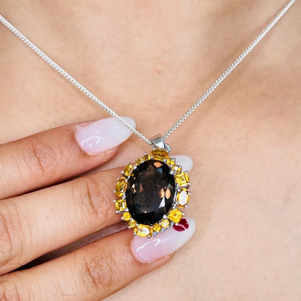 Handmade Real Multi Gemstone Statement Pendant For Women Customized Silver Jewelry
