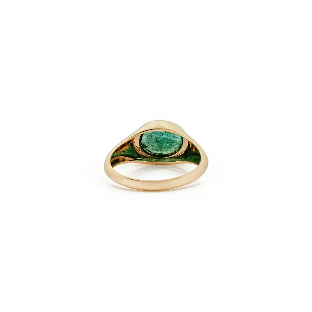 18K Real Yellow Gold Emerald Fine Chunky Dome Rings May Birthstone Wholesale Jewelry