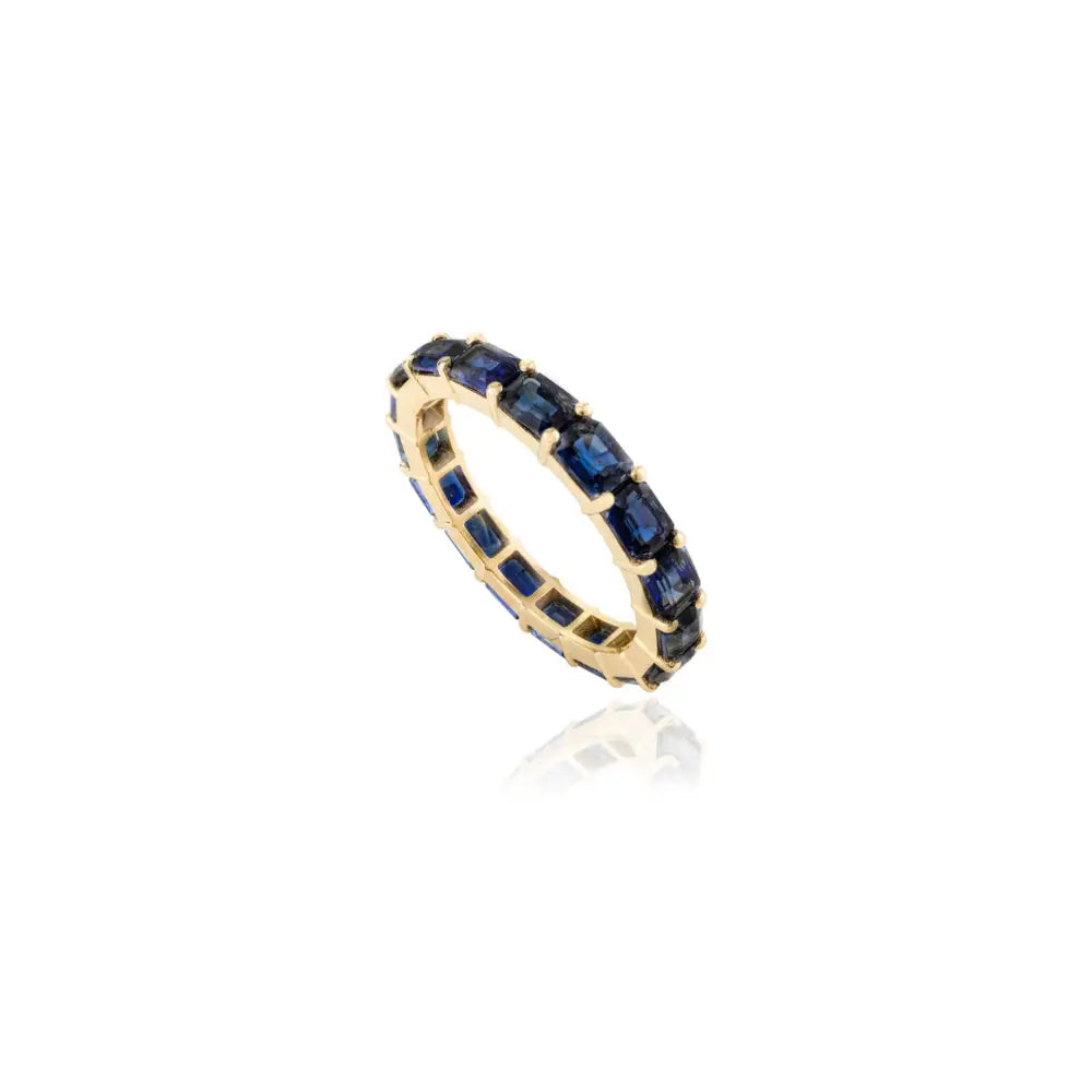 Baguette Shape Real Blue Sapphire 18K Authentic Gold Full Eternity Band Ring