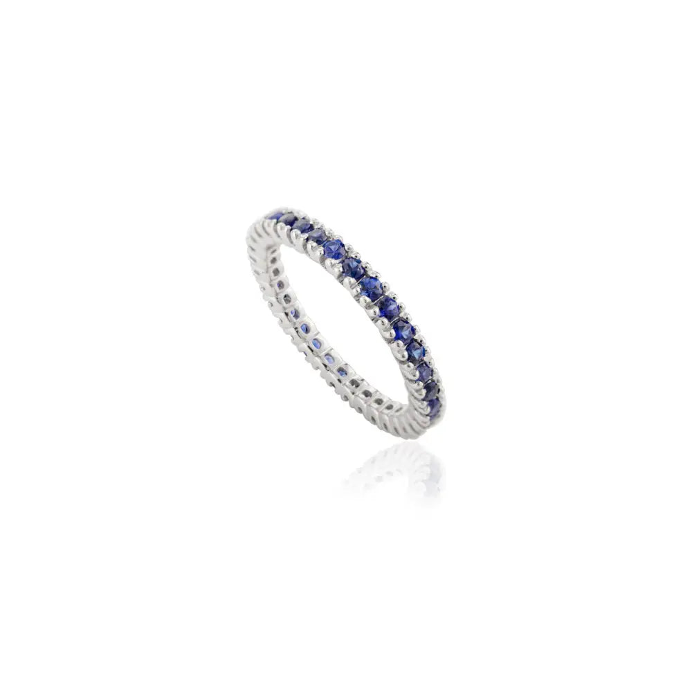 Minimalist Jewelry Solid 18K White Gold Blue Sapphire Full Eternity Band Ring