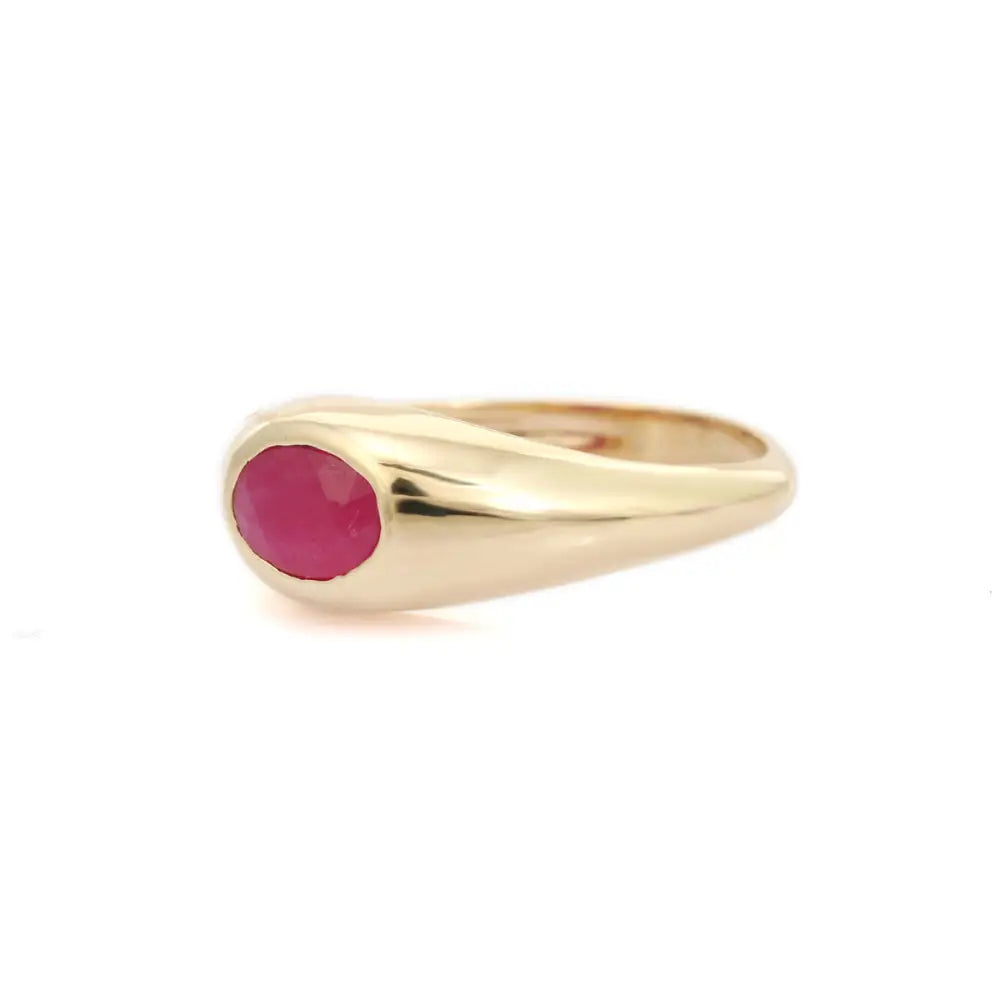 Best Selling Products 14K Real Yellow Gold Ruby Gypsy Set Signet Ring Trending Jewelry