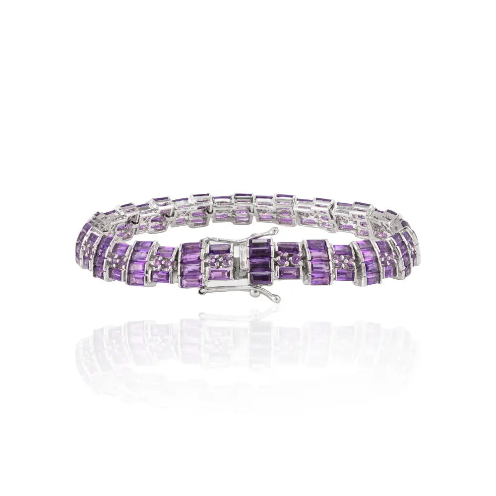 925 Sterling Silver Wholesale Jewelry Natural Amethyst Febuary Birthstone Statement Bracelet