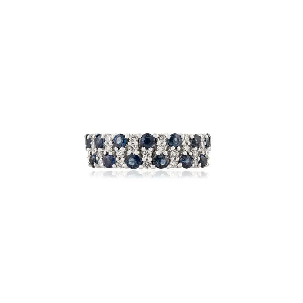 Statement Luxury Blue Sapphire & Diamond 18K Real White Gold Wedding Band Ring Unisex