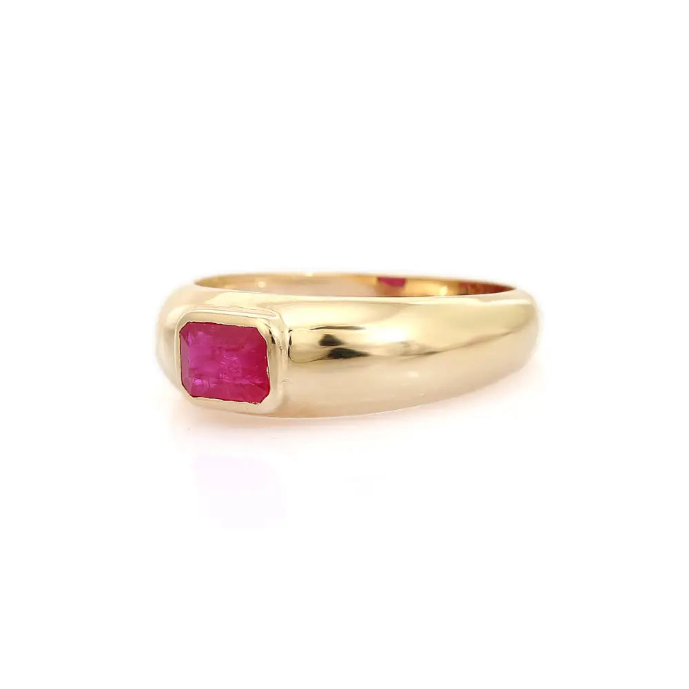 Hot Selling Natural Ruby Gemstone Chunky Signet Ring 14K Yellow Gold Jewelry For Women