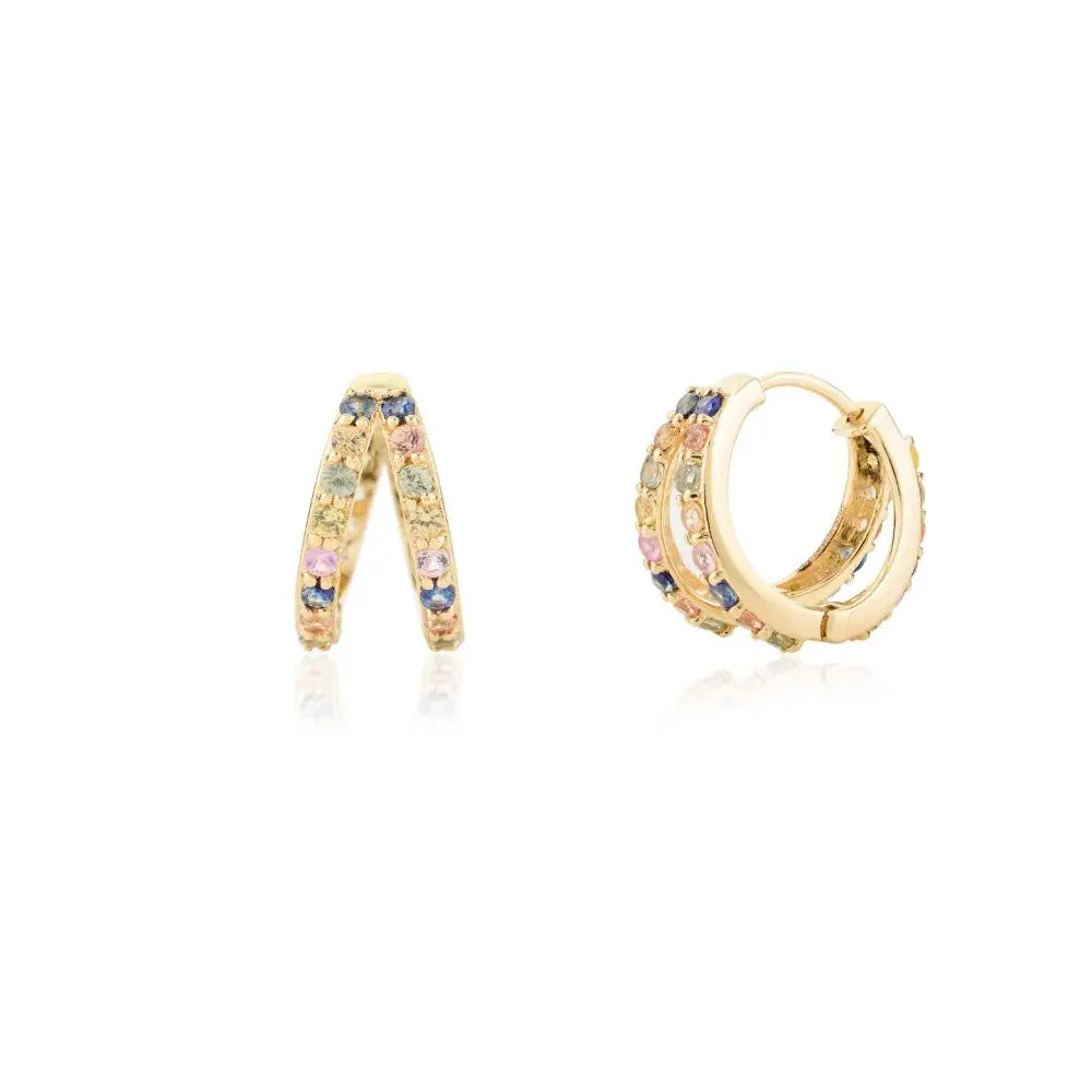 Best Selling Products Multi Sapphire Solid 14K Yellow Gold Hoop Earrings