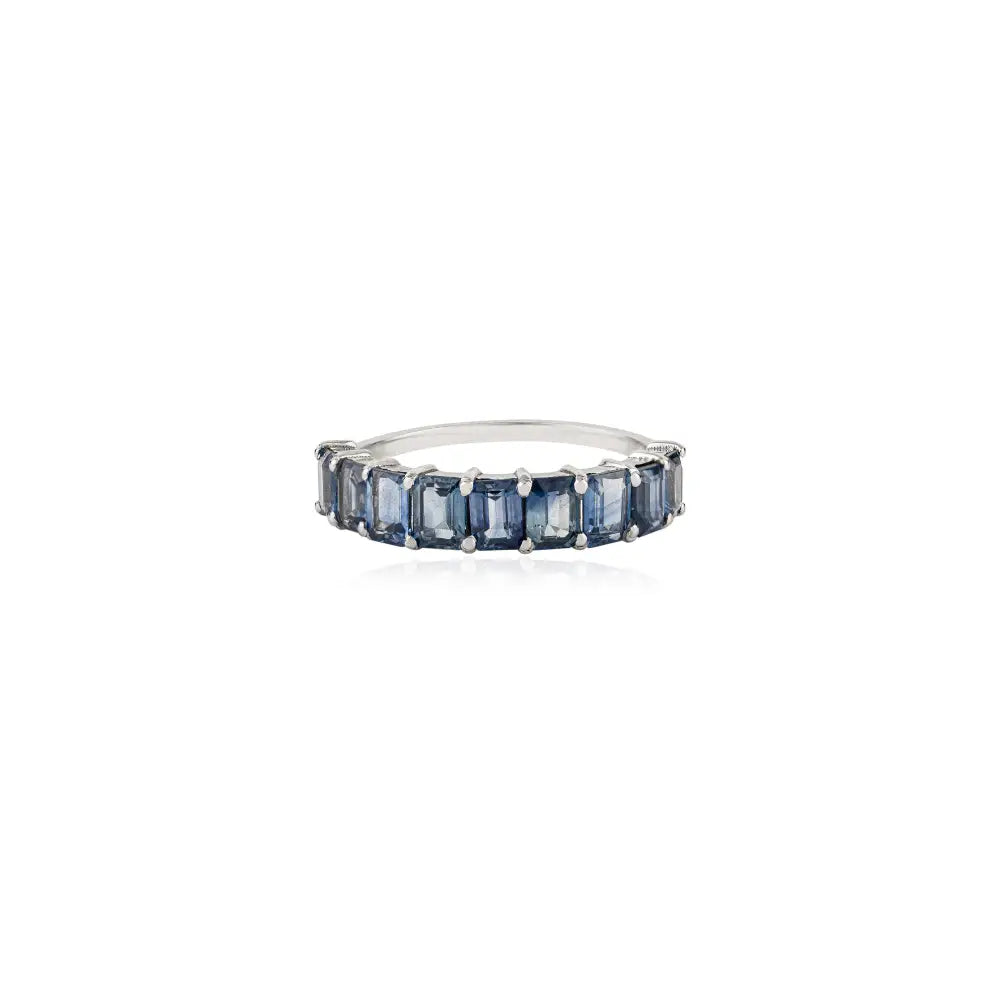 Best Seller 100% Authentic Blue Sapphire Half Eternity Band Ring Trending 14K Real Gold