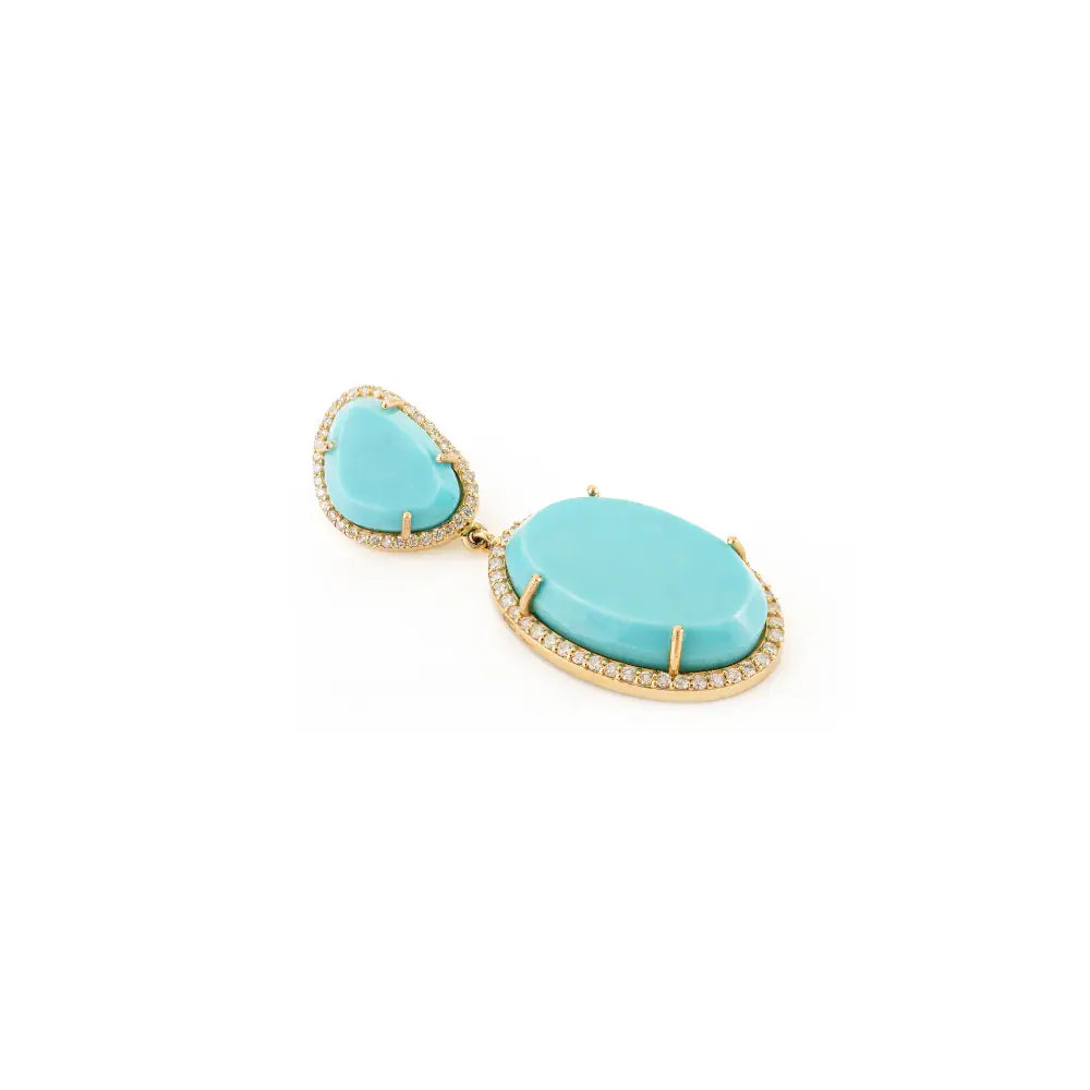 Natural Turquoise & Diamond Halo Statement Pendant For Women 14K Yellow Gold Wedding Jewelry
