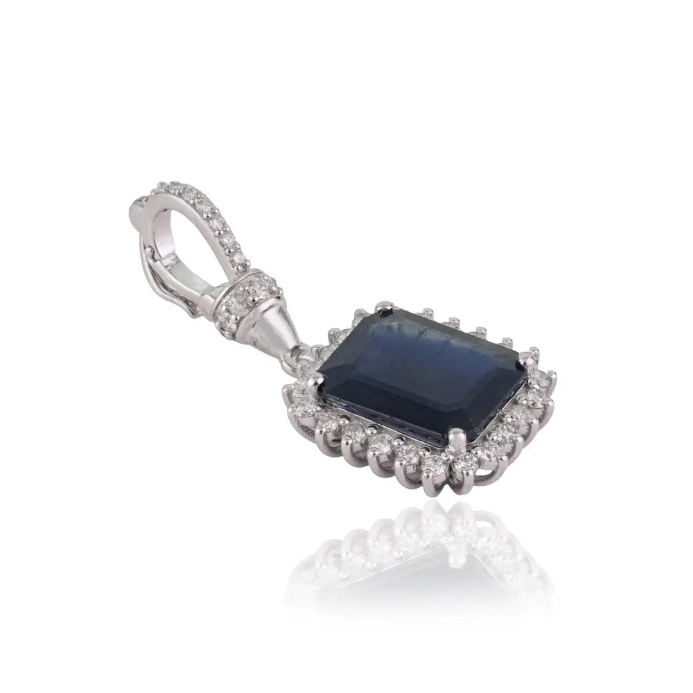 Blue Sapphire & Diamond Openable Lock Statement Cluster Pendant Newly 14K White Gold Jewelry