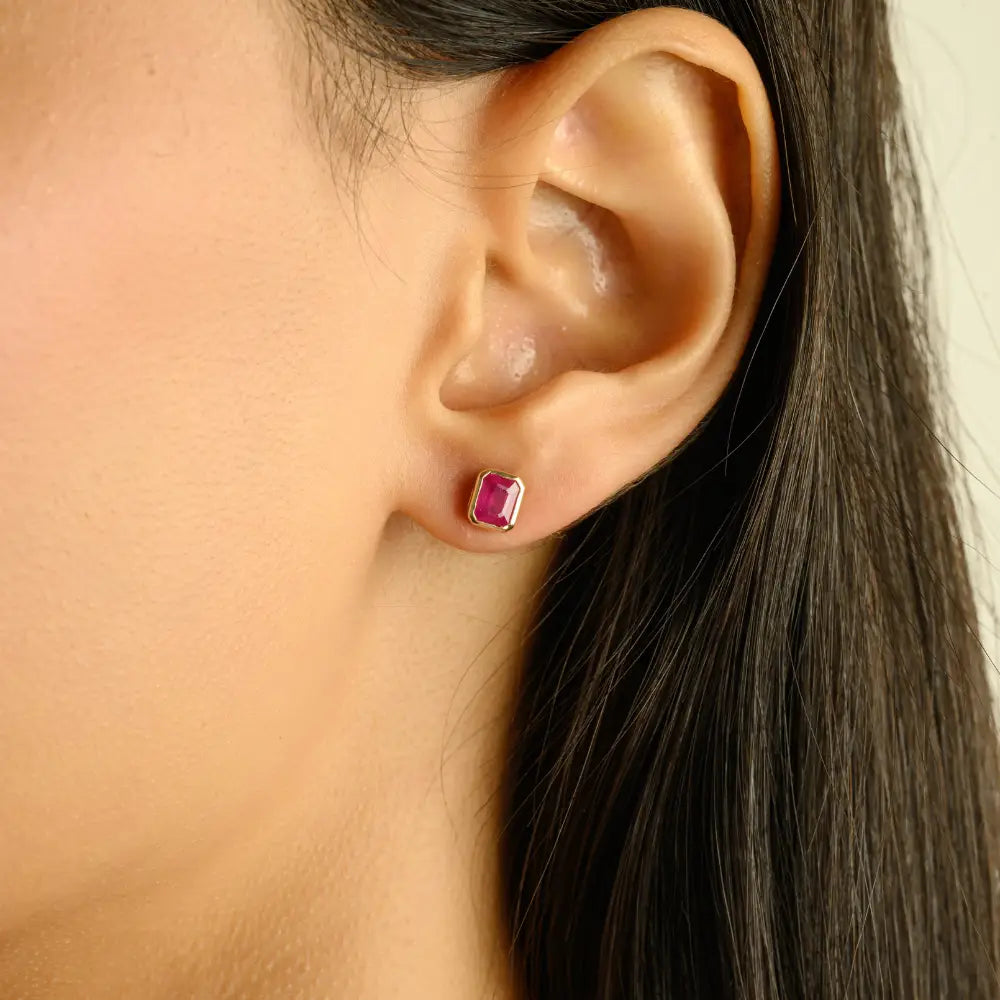 Latest New Arrivals K14 Yellow Gold Ruby Single Stone Stud Earrings Gift For Her Jewelry