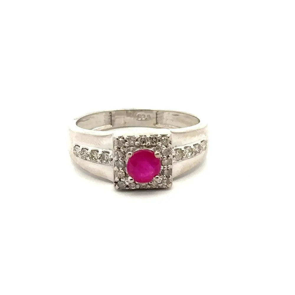 Superior Quality Natural Round Cut Ruby & American Diamond Engagement Ring Set In Sterling 925 Silver