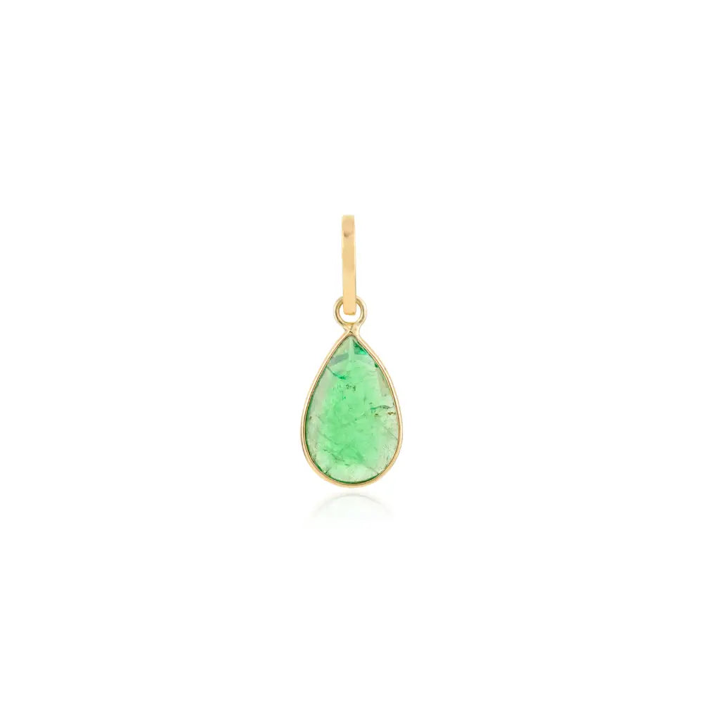 Minimal Pear Shape Emerald Single Stone Pendant Real K14 Yellow Gold Everyday Jewelry