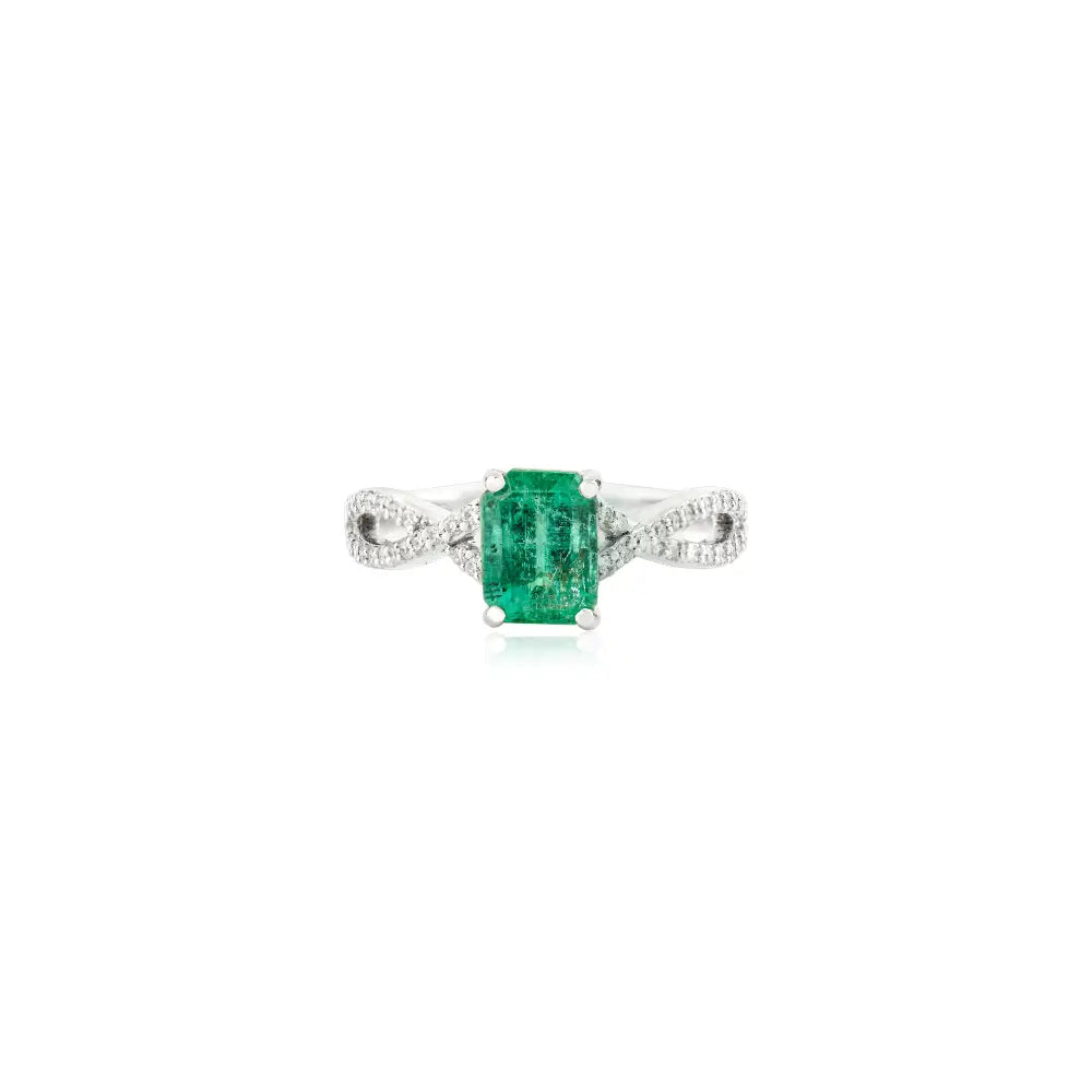 New Design Solid 14K White Gold Emerald & Diamond Wedding Ring Unisex Wholesale Jewelry