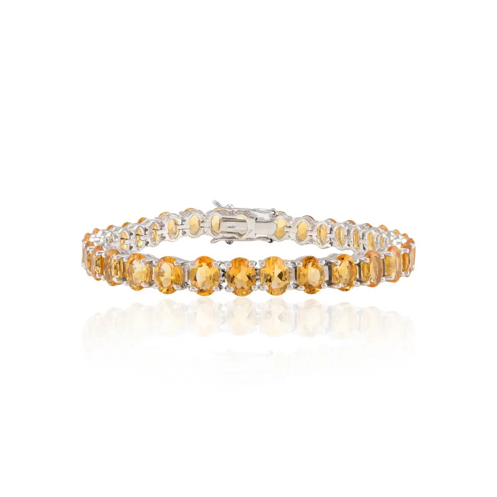 Factory Directly Sale Natural Oval Cut Citrine 925 Solid Silver Tennis Bracelet Set In Prong Setting Handmade Jewelry