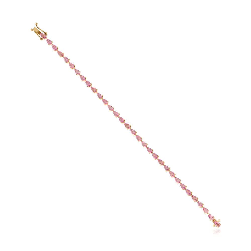 Simple Design Pink Sapphire K14 Yellow Gold Box Lock Tennis Bracelet Gemstone Jewelry