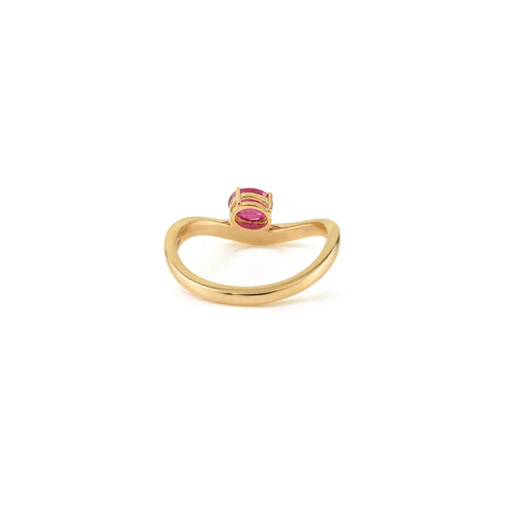 Prong Setting Natural Ruby Gemstone Simple Wavy Ring Pure 14K Yellow Gold Gift For Her