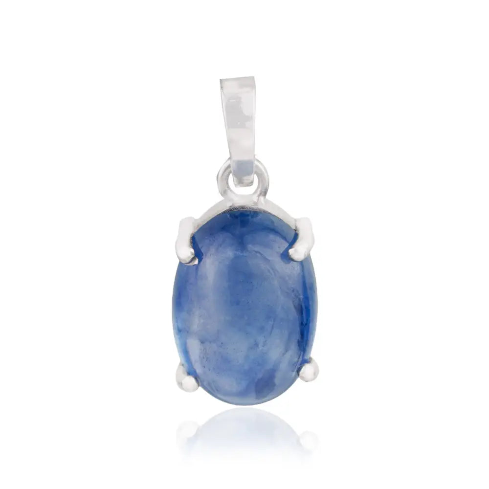 Cabochon Cut Blue Sapphire Single Stone Pendant Pure 14K White Gold September Birthstone