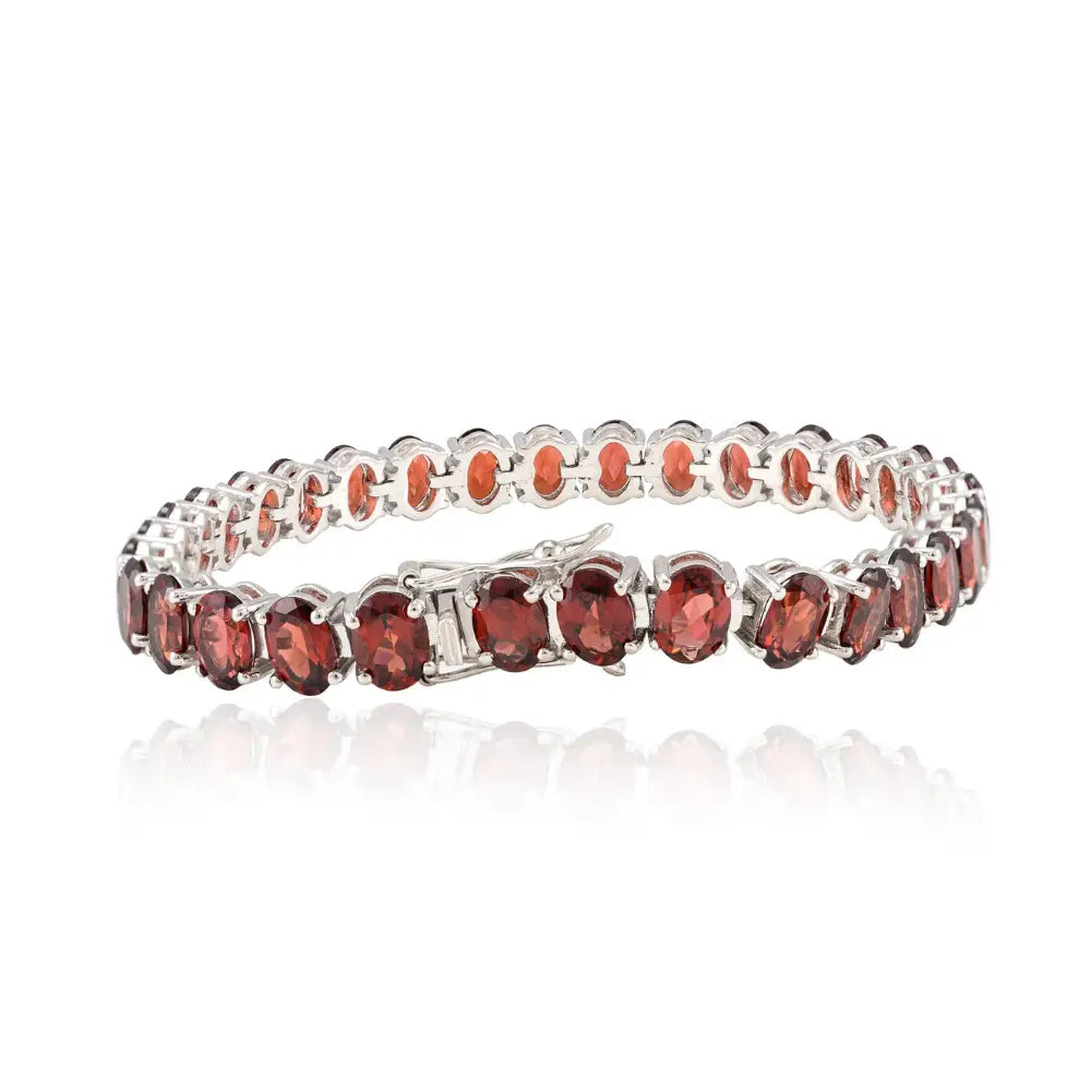 Delicate Top Seller Oval Garnet 925 Sterling Silver Tennis Bracelet Set In Prong Setting Bulk Order Available