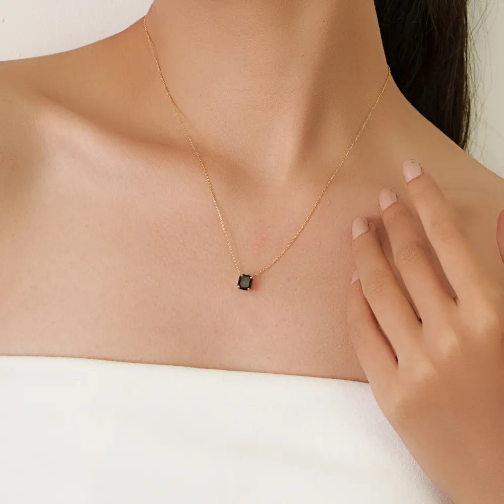 18K Yellow Gold Handmade Black Diamond Minimal Solitaire Pendant Necklace Fine Jewelry