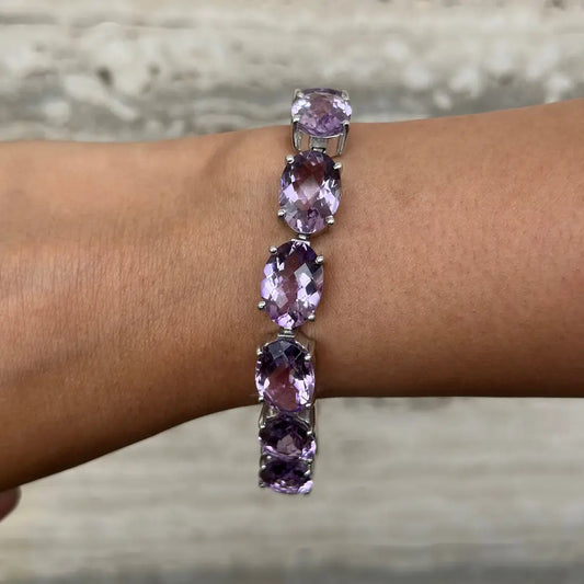 Newly Latest Design Oval Cut Amethyst Tennis Bracelet Set In Sterling 925 Silver Wholesale Jewelry