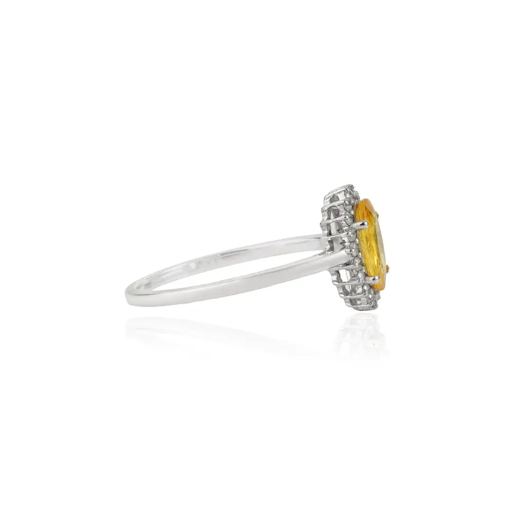 8x5mm Oval Cut Yellow Sapphire & Diamond Cluster Ring Handmade 14K White Gold Jewelry