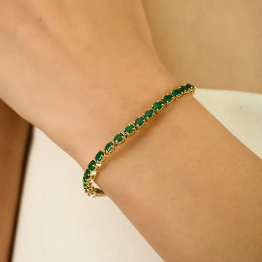 May Birthstone Emerald Handmade Tennis Bracelet For Unisex Simple 14K Solid Gold Jewelry