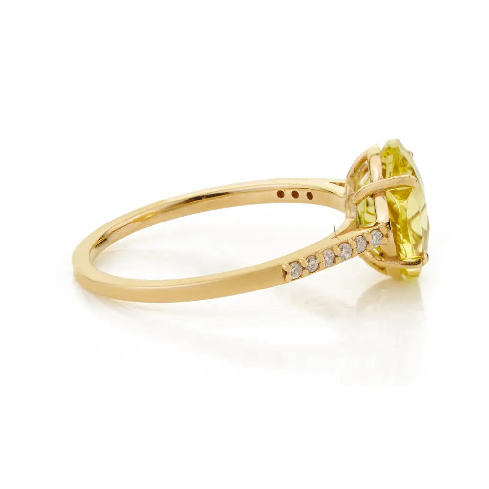 Semi Precious Gemstone Lemon Topaz & Diamond Flour Leaf Clover Shape Ring 14K Gold