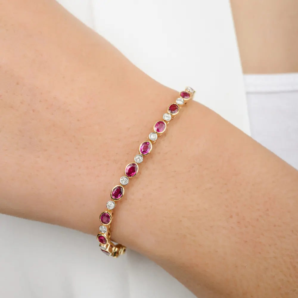 Bulk Jewelry Oval Cut Ruby & Diamond 18K Solid Yellow Gold Tennis Bracelet