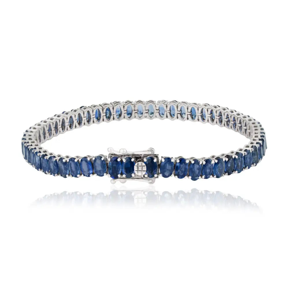 15.54 Ct. Blue Sapphire Stackable Tennis Bracelet Solid 14K White Gold Precious Jewelry