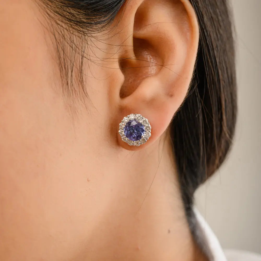 Handmade Jewelry Natural Tanzanite 18K Solid White Gold Dainty Stud Earring