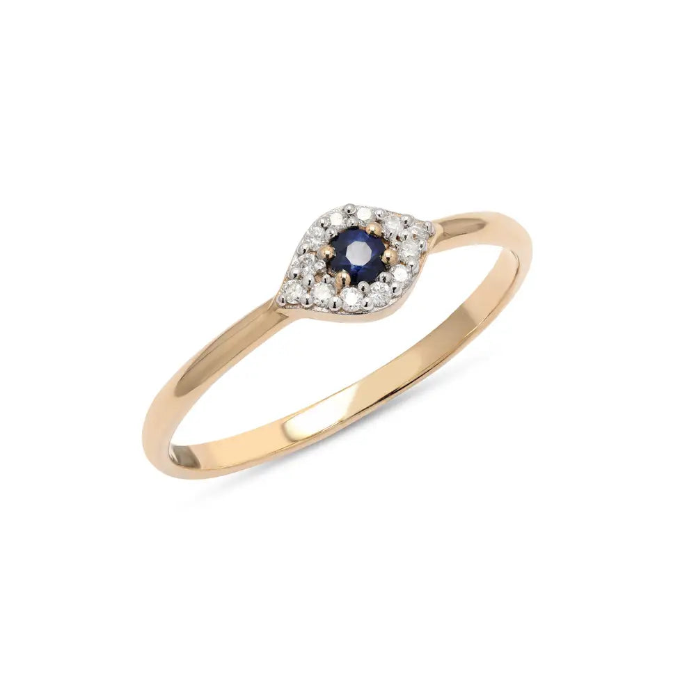 Best Selling Product 14K Yellow Gold Natural Blue Sapphire And Diamond Evil Eye Ring