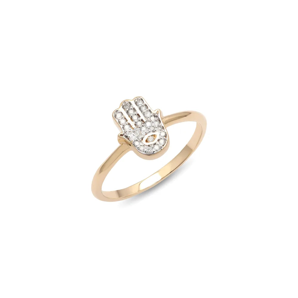 Trending Jewelry Natural Diamond 14K Fine yellow gold Hamsa Hand Ring