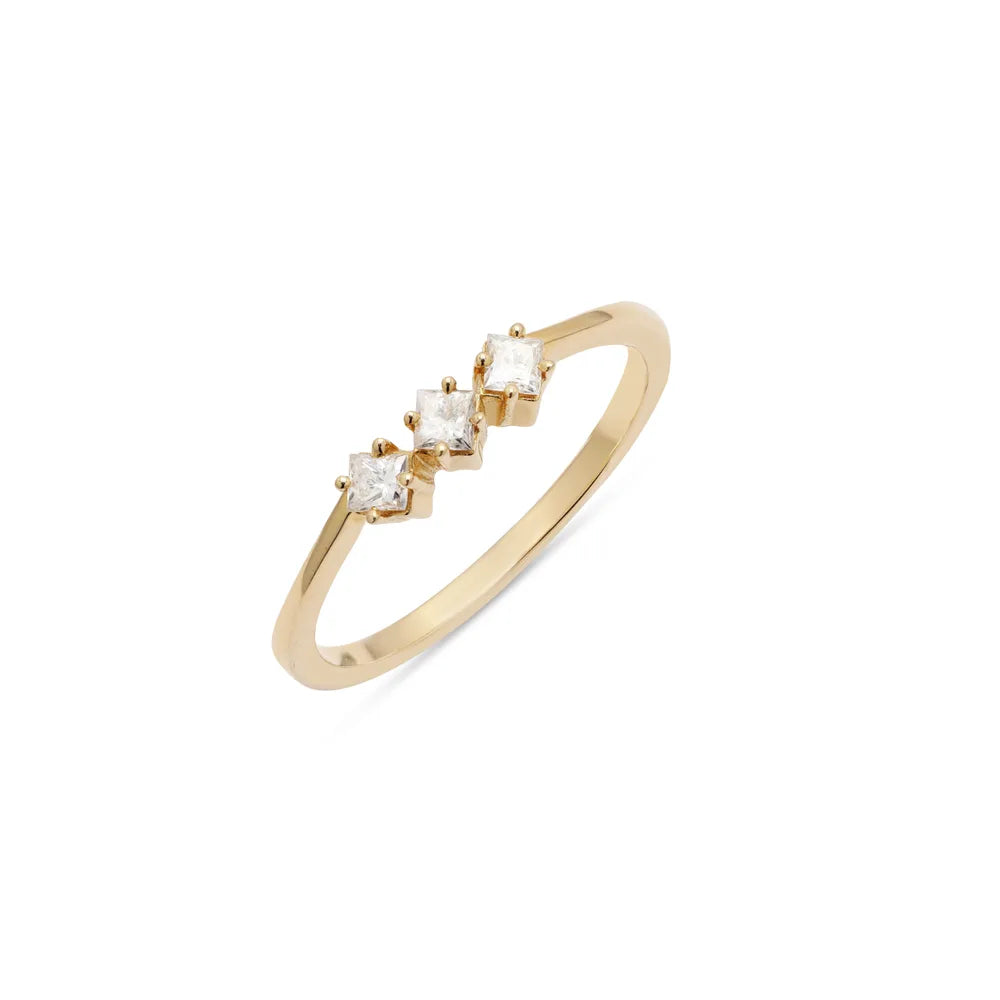 Minimal Jewelry 14K Fine Yellow Gold Genuine Diamond Stackable Band Ring