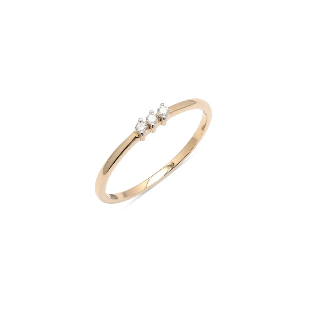 Custom Jewelry Natural Three Diamond 14K Yellow Gold Stackable Band Ring