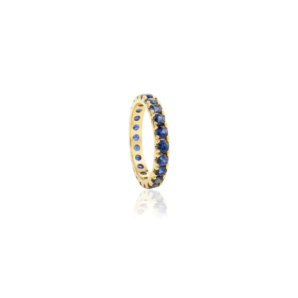 14K Real Gold Natural Round Cut Blue Sapphire Full Eternity Band Ring