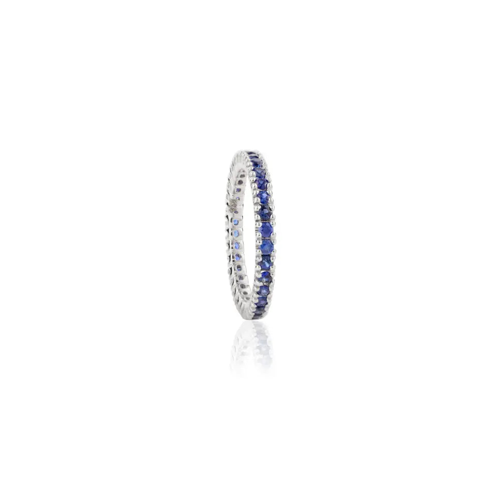 Minimalist Jewelry Solid 18K White Gold Blue Sapphire Full Eternity Band Ring