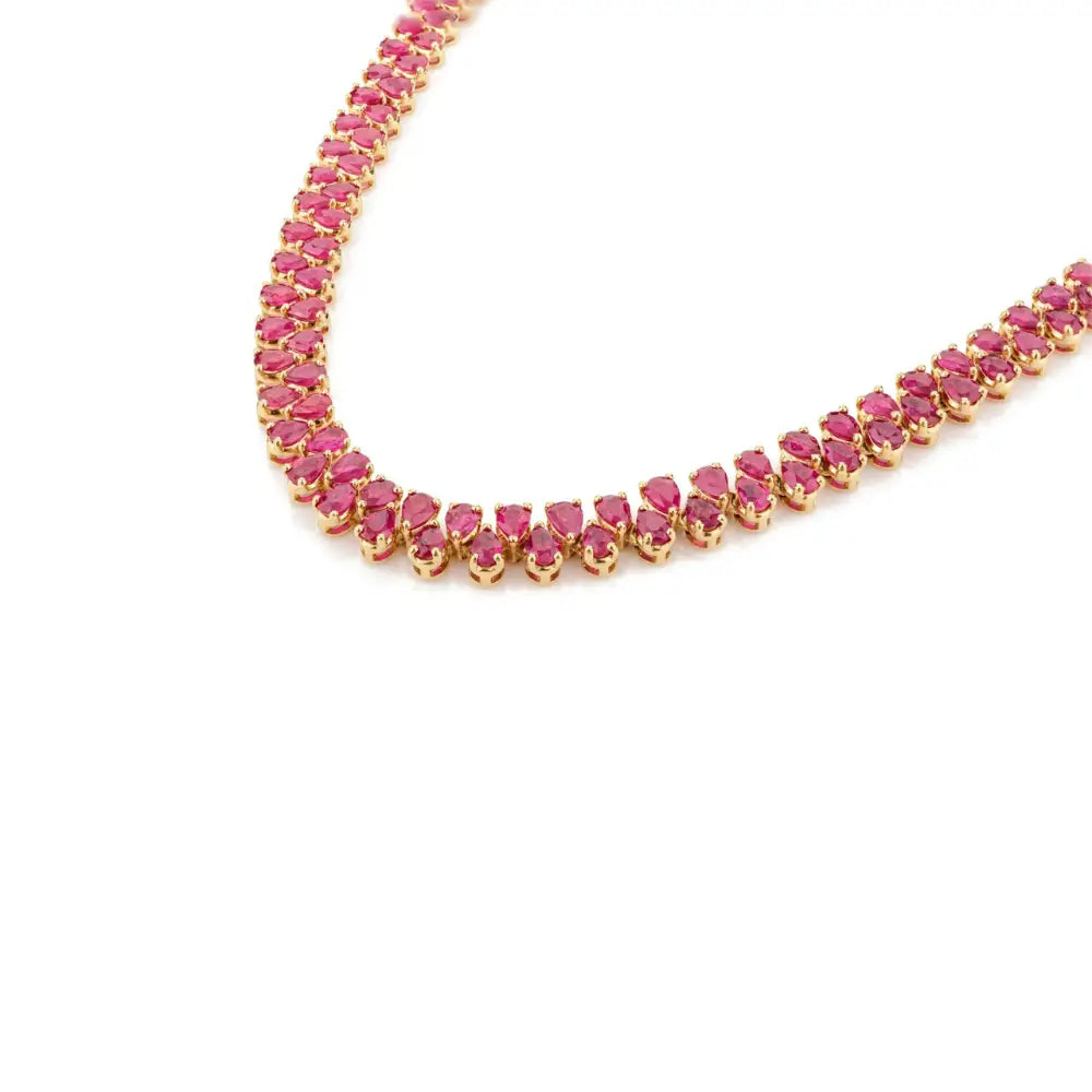 Trending Jewelry 18K Real Yellow Gold 100% Natural Ruby Tennis Necklace