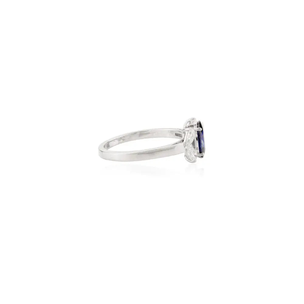 Real Gemstone Jewelry Natural Blue Sapphire & Diamond Solid 18K Gold Ring