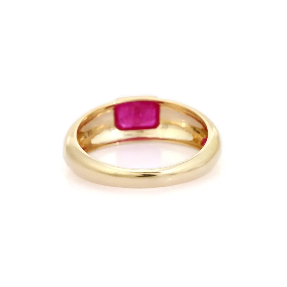 Hot Selling Natural Ruby Gemstone Chunky Signet Ring 14K Yellow Gold Jewelry For Women
